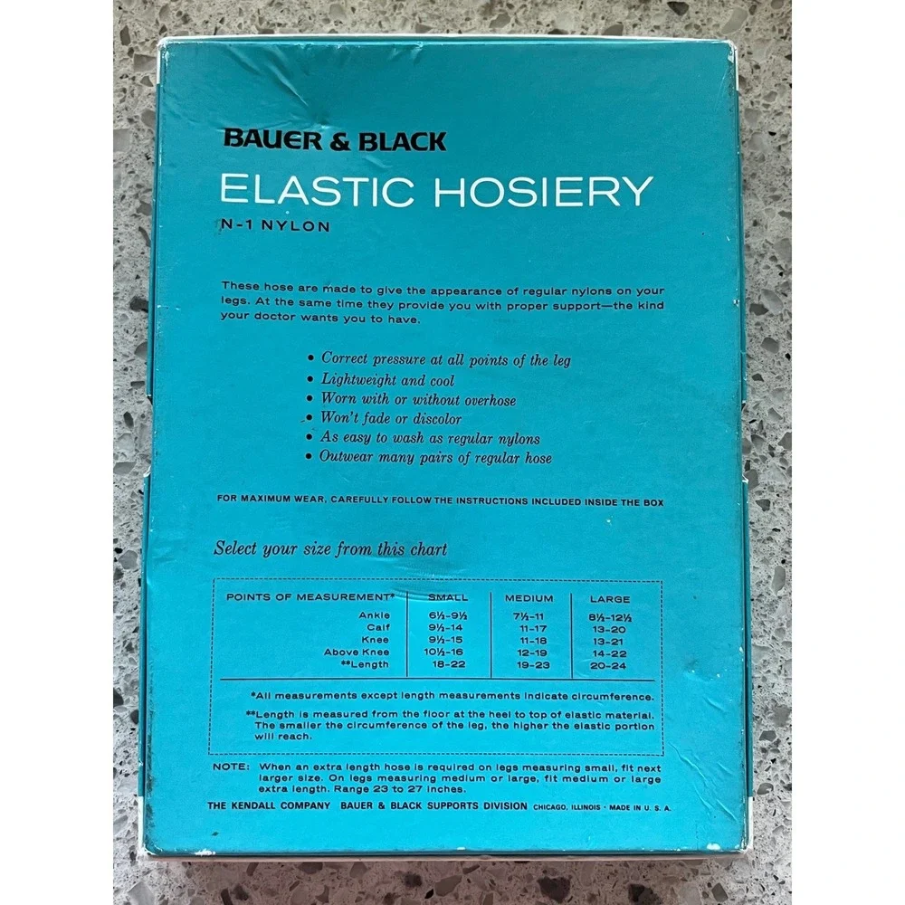 Vtg 1967 Bauer & Black Elastic Hosiery N-1 Nylon Open Toe Support Hose Medium